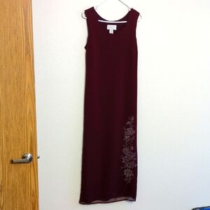 Elegant Burgundy Lined Sleeveless Formal Maxi Dress Size Medium